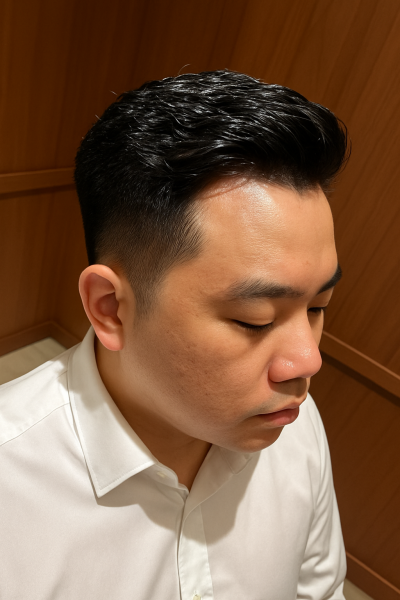 短漸層油頭+紋理燙髮