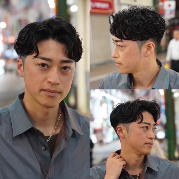 大人男子のセンターパート×ニュアンスパーマ