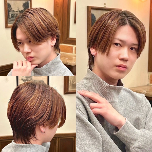 柔らかく流れるセンターパート×マッシュウルフ