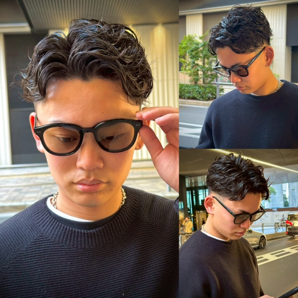 大人センターパートパーマフェード