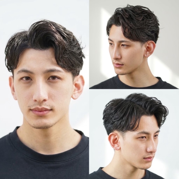七三毛流れパーマで大人っぽく