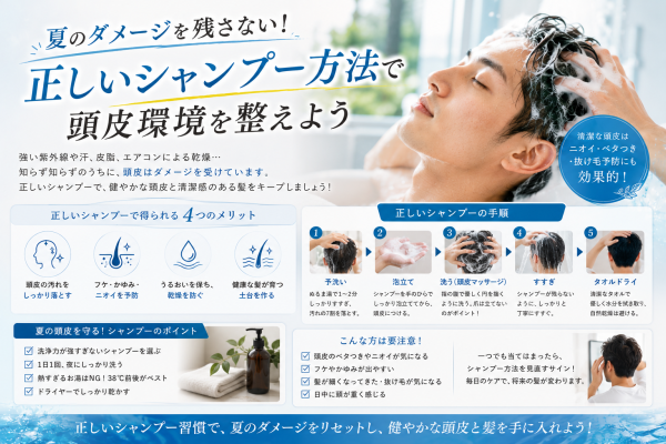  夏のダメージを残さない！正しいシャンプー方法で頭皮環境を整えよう