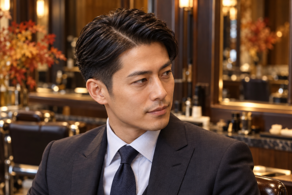 秋のスーツに合う七三スタイル