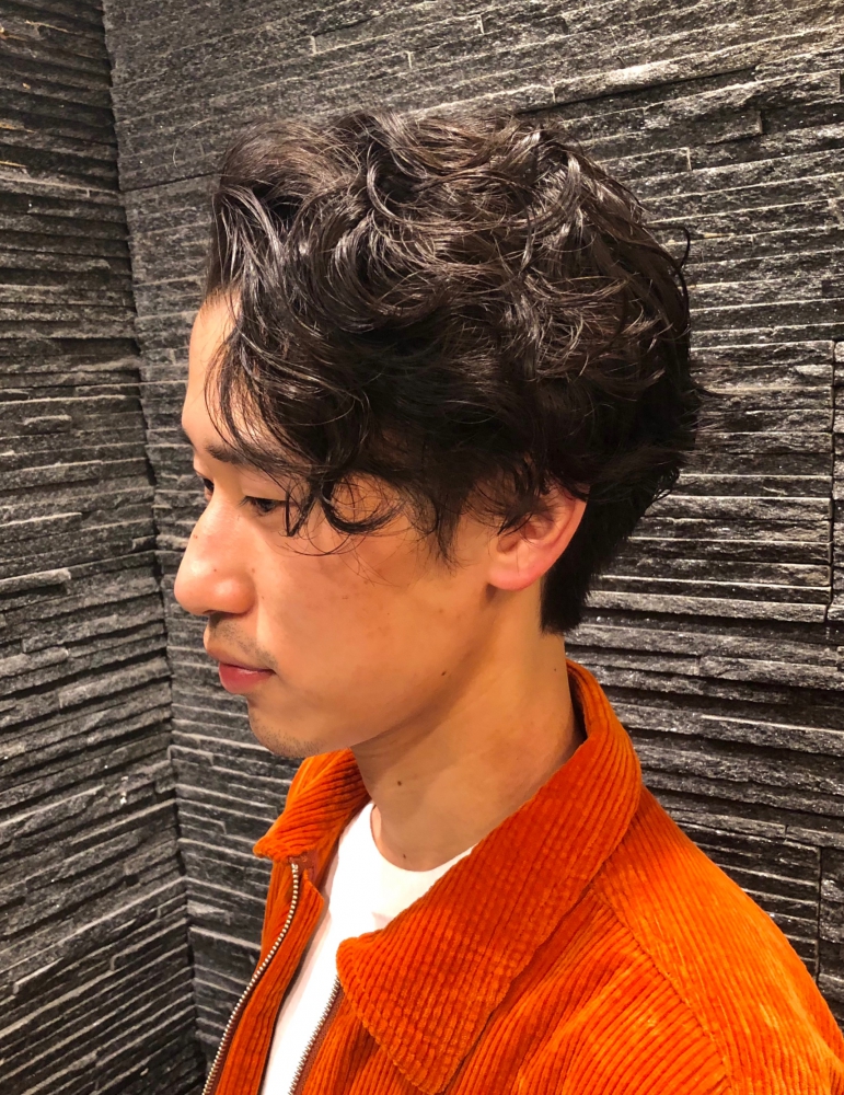 ミディアム パーマ ツーブロック ヘアカタログ 高級理容室 床屋 ヘアサロン Premium Barber プレミアムバーバー