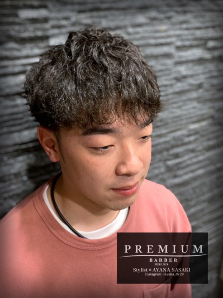 天然パーマ ツーブロック おもかるマッシュ ヘアカタログ 高級理容室 床屋 ヘアサロン Premium Barber プレミアムバーバー