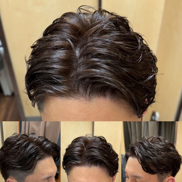 センターパート　スタイリング