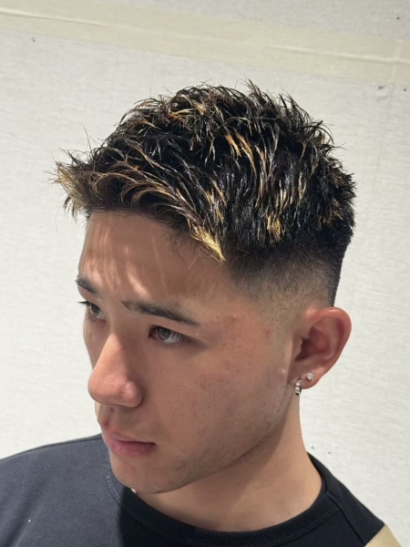 大宮メンズ｜ハイフェード×スパイキーショート×ゴールドメッシュ