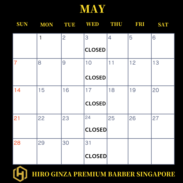 Notice from HIRO GINZA PREMIUM BARBER Singapore＜Japanese barber shop in Singapore＞