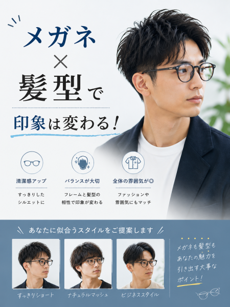 メガネ×髪型で印象は変わる！