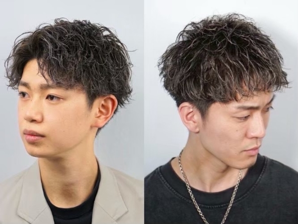 新橋メンズ｜アッシュカラーで作るカーリーショートと質感マッシュ