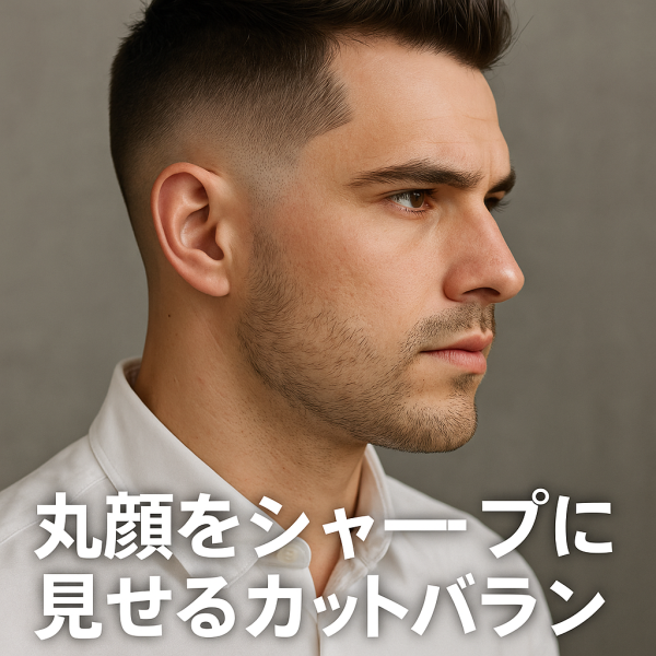 シャープに見せる丸顔のカットバランス
