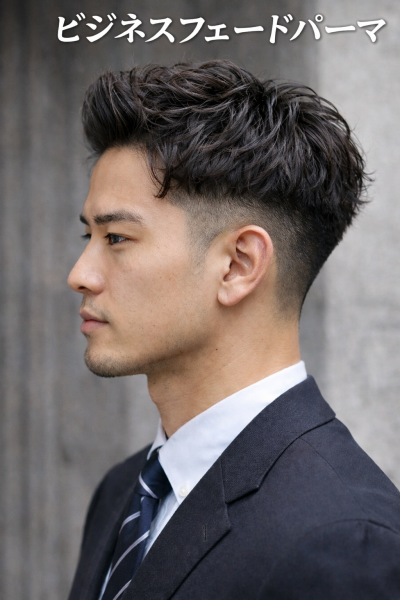 仕事で好印象なビジネスフェードパーマ**