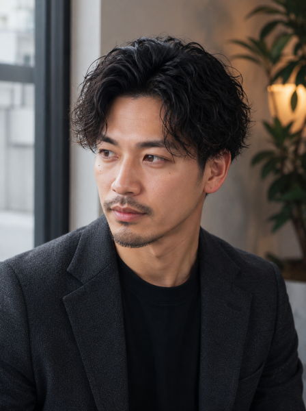 ビジネスに映える。大人メンズのアップバングパーマ