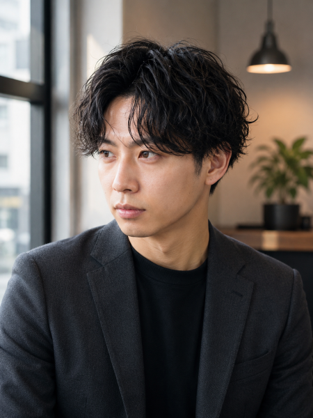 大人の色気漂う◎センターパート×ニュアンスパーマ