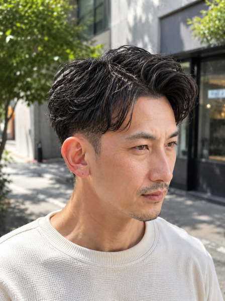 大人の色気◎アップバング×ニュアンスパーマ