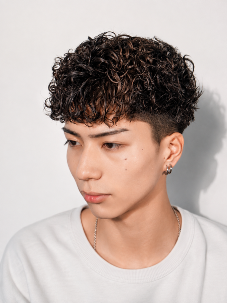 外国人風カーリーパーマ×フェード